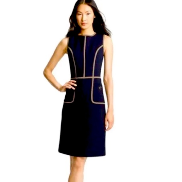 Tory Burch Dresses & Skirts - TORY BURCH Contrast Trim, Wool Blend Sleeveless Mini Shift Dress, Navy Blue EUC.